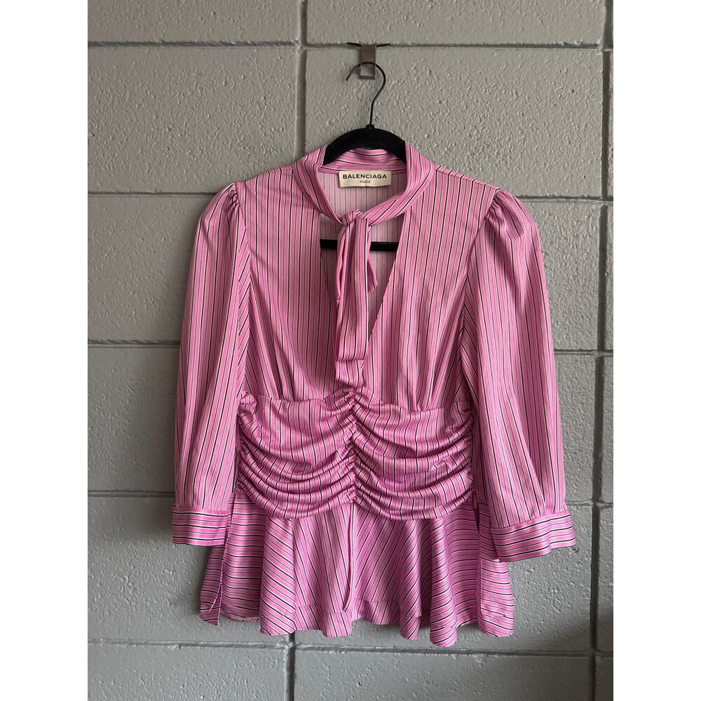 Balenciaga Paris Demna Gvasalia 2017 Runway Pinstripe Lavallière Top size 42 - Picture 2 of 7
